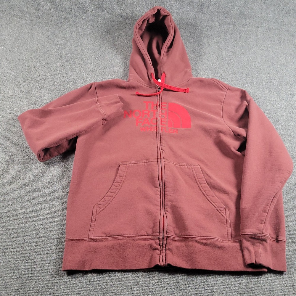 The North Face Hoodie Mens Medium Burgundy Whistler Full Zip Logo Sweatshirt - Picture 2 of 8